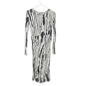 Dagmar Dress Black White Cinched Striped Tie Dye Long Sleeve Bodycon Size XS